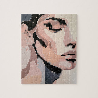 Serenity Modern Neutral Pixel Art Portrait Jigsaw Puzzle