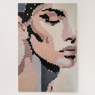 Serenity Modern Neutral Pixel Art Portrait Jigsaw Puzzle