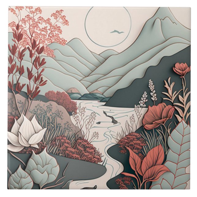 Serenity Nature Red and Grey Ceramic Tile (Front)