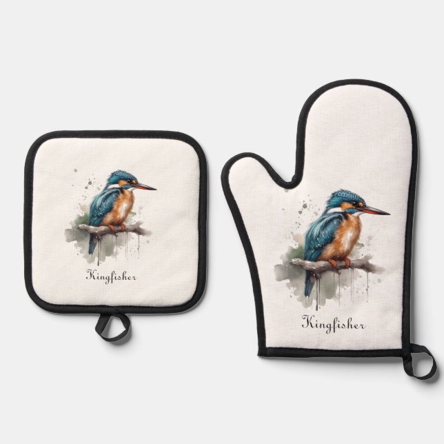 Serenity of the Kingfisher Oven Mitt & Pot Holder Set (Front)
