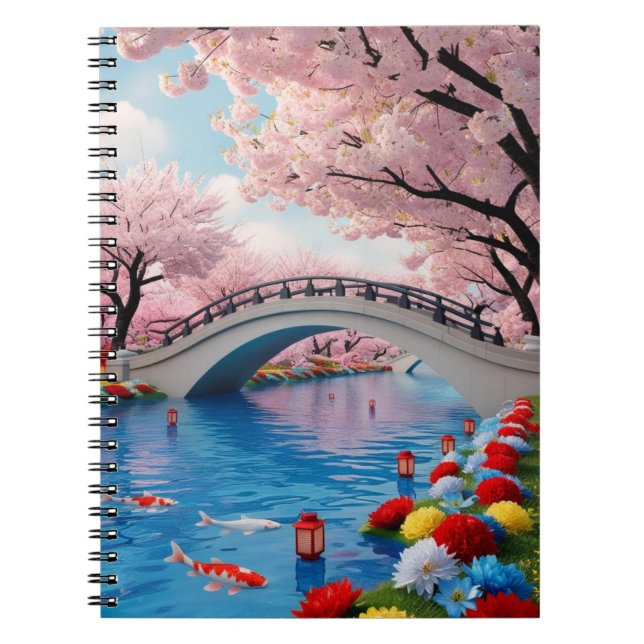 Serenity Over the Sakura Bridge Notebook (Front)