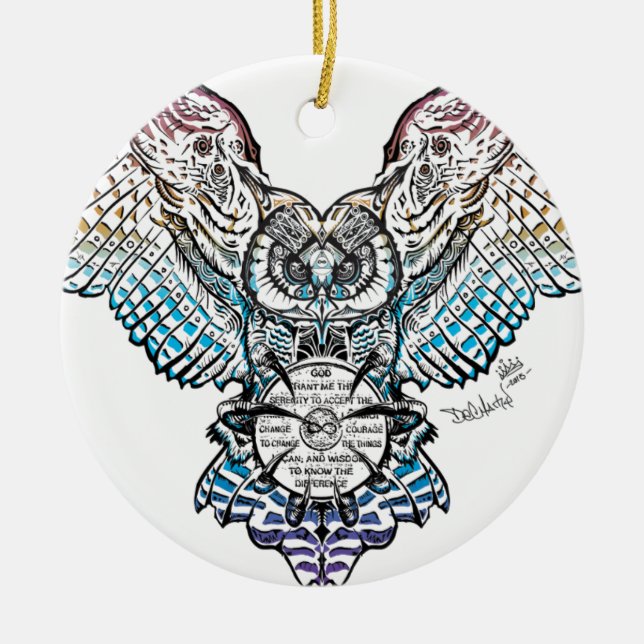 Serenity Owl Ceramic Ornament (Front)