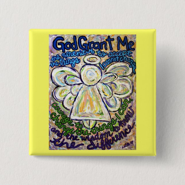 Serenity Prayer Angel Art Painting Pendant 2 Inch Square Button (Front)