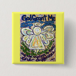 Serenity Prayer Angel Art Painting Pendant 2 Inch Square Button