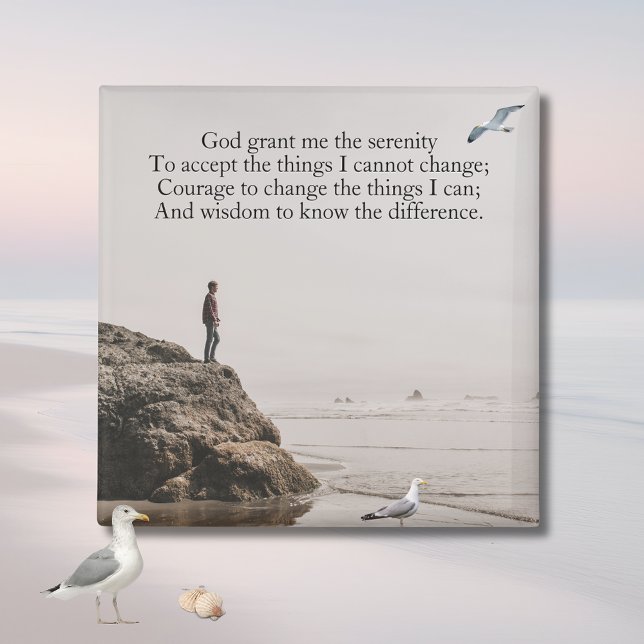 Serenity Prayer Beach Reflection Scene Magnet (Seagull Contemplating Serenity Prayer Magnet )