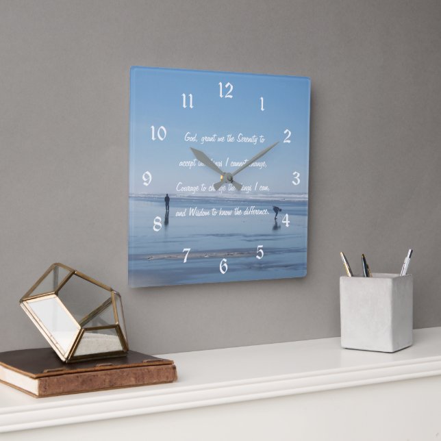 Serenity Prayer Beach Walkers Square Wall Clock (Office)