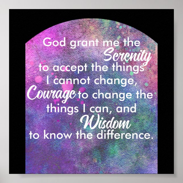 Serenity prayer blue and purple watercolor art poster (Front)
