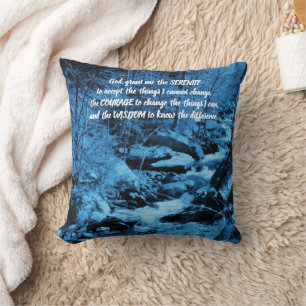 Serenity Prayer Blue Flowing Brook Inspirational Throw Pillow