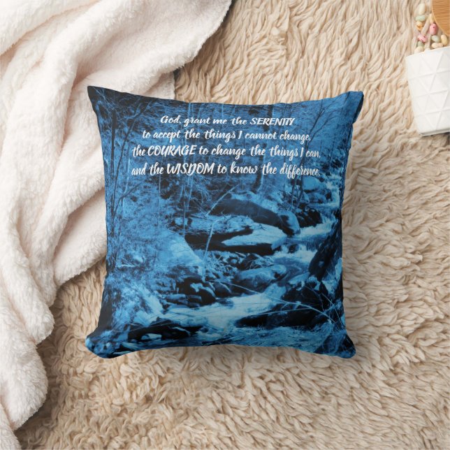 Serenity Prayer Blue Flowing Brook Inspirational  Throw Pillow (Blanket)