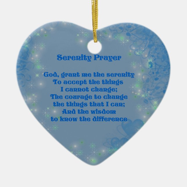 Serenity Prayer Blue Hearts Inspirational  Ceramic Ornament (Front)