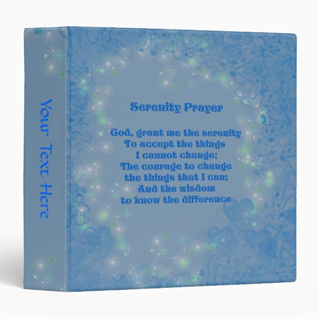 Serenity Prayer Blue Hearts Personalized Binder (Front/Spine)