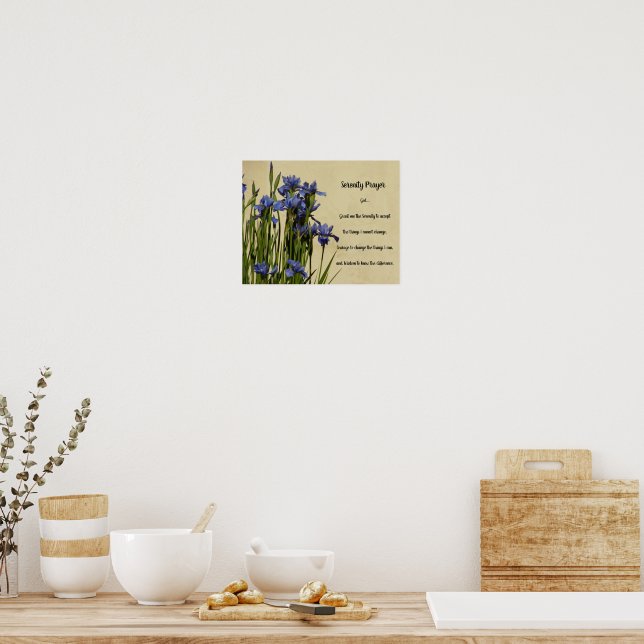 Serenity Prayer Blue Irises Floral Poster (Kitchen)