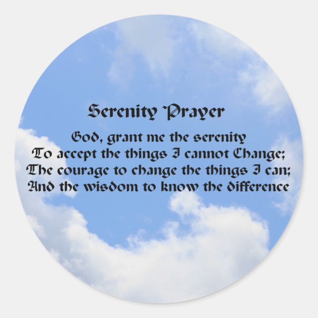 Serenity Prayer Blue Sky Inspirational  Classic Round Sticker (Front)