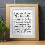 Serenity Prayer - Bounce Calligraphy Script Modern<br><div class="desc">This 8.5 x 11 fits into a standard 8.5 x 11 frame. It also might fit in an 8x10 frame. A great gift fun around the home mini poster.</div>