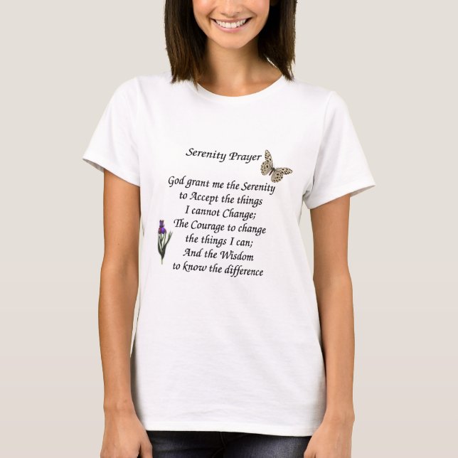Serenity Prayer Butterfly Flower Inspirational T-Shirt (Front)