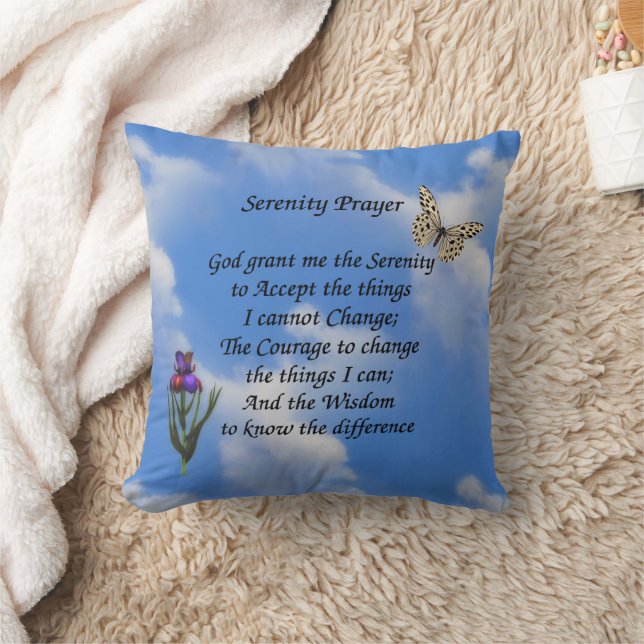 Serenity Prayer Butterfly Flower Inspirational  Throw Pillow (Blanket)