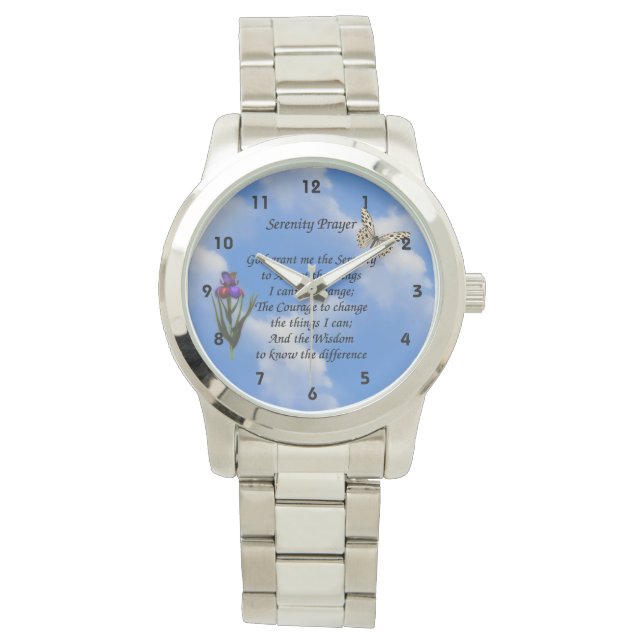 Serenity Prayer Butterfly Flower Inspirational Watch (Front)