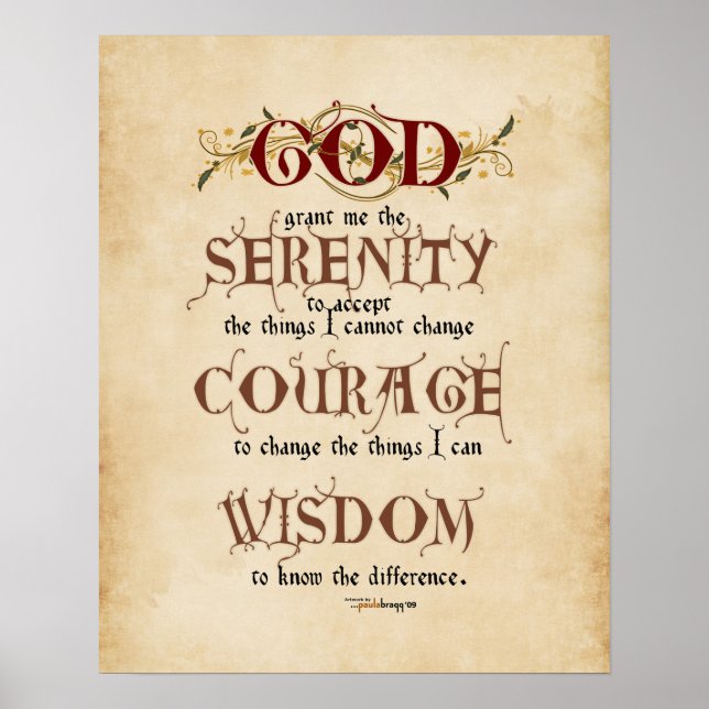 Serenity Prayer: Calligraphy Inspirational Prayer Poster (Front)