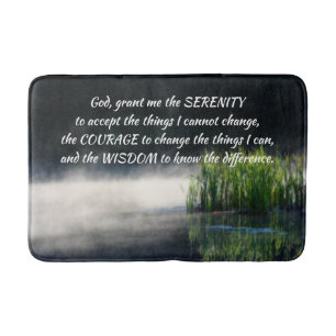 Serenity Prayer Cattails In Mist Inspirational  Bath Mat