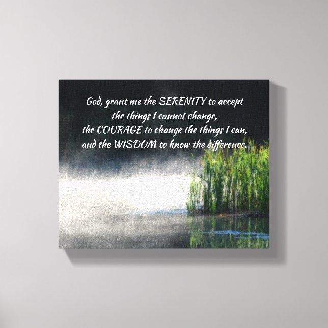 Serenity Prayer Cattails In Mist Inspirational  Canvas Print (Front)