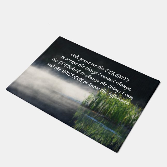 Serenity Prayer Cattails In Mist Inspirational  Doormat (Angled)