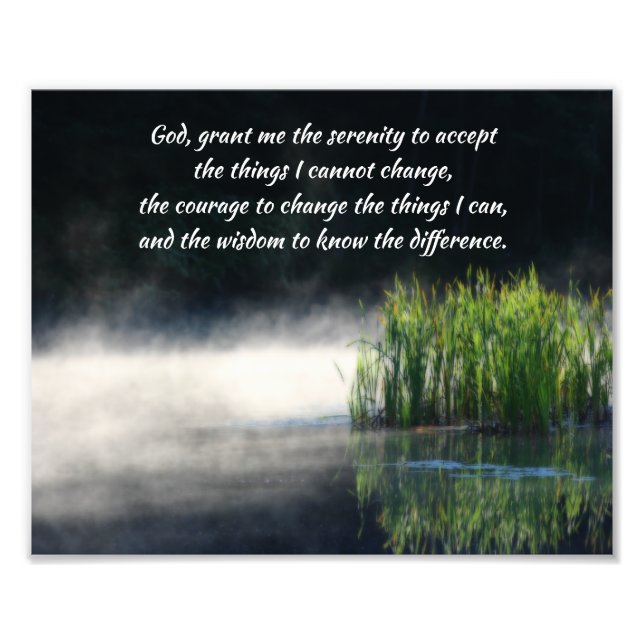 Serenity Prayer Cattails In Mist Inspirational Photo Print (Front)