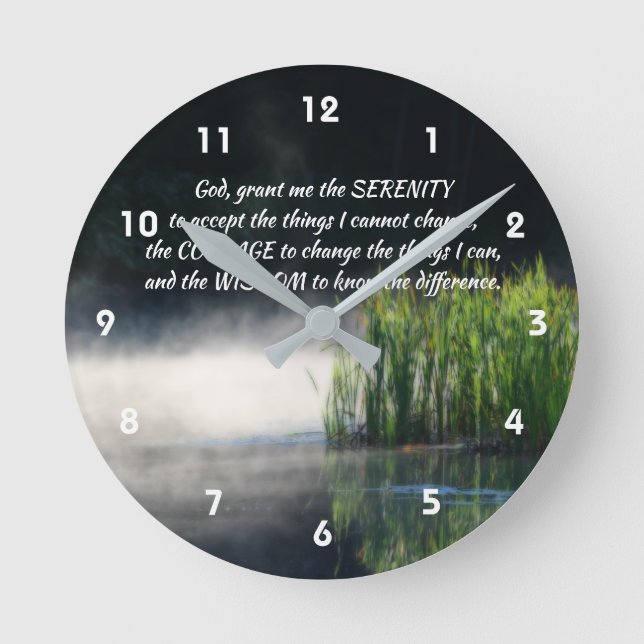 Serenity Prayer Cattails In Mist Inspirational    Round Clock (Front)
