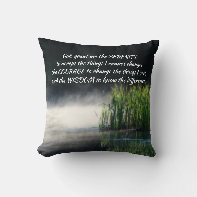 Serenity Prayer Cattails In Mist Inspirational   Throw Pillow (Front)