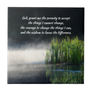 Serenity Prayer Cattails In Mist Inspirational  Tile