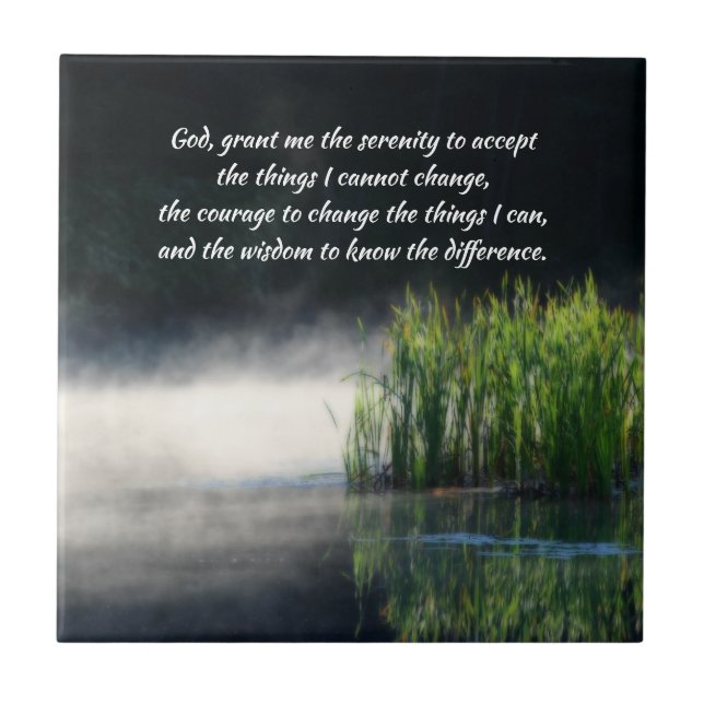 Serenity Prayer Cattails In Mist Inspirational  Tile (Front)
