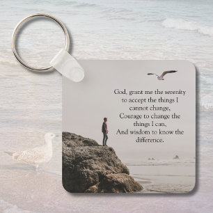 Serenity Prayer Contemplative Beach Scene Keychain