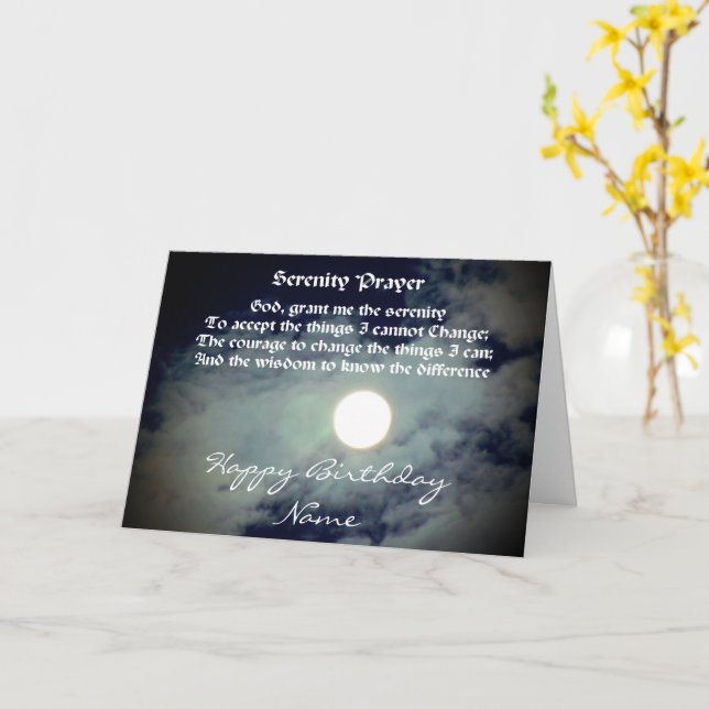 Serenity Prayer Full Moon Personalized Birthday  Card (Yellow Flower)