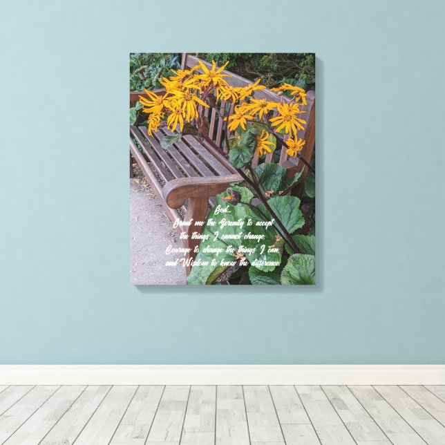 Serenity Prayer Garden Bench Floral Canvas Print (Insitu(Wood Floor))