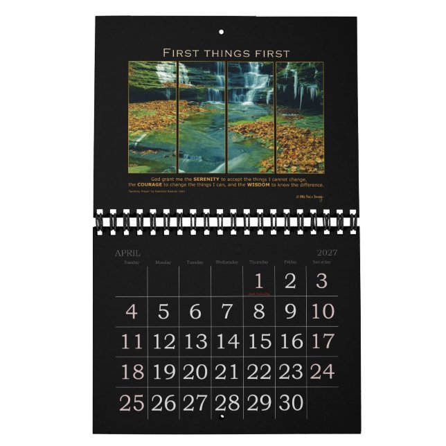 Serenity Prayer God Grant Quote Slogan Recovery Calendar (Apr 2027)