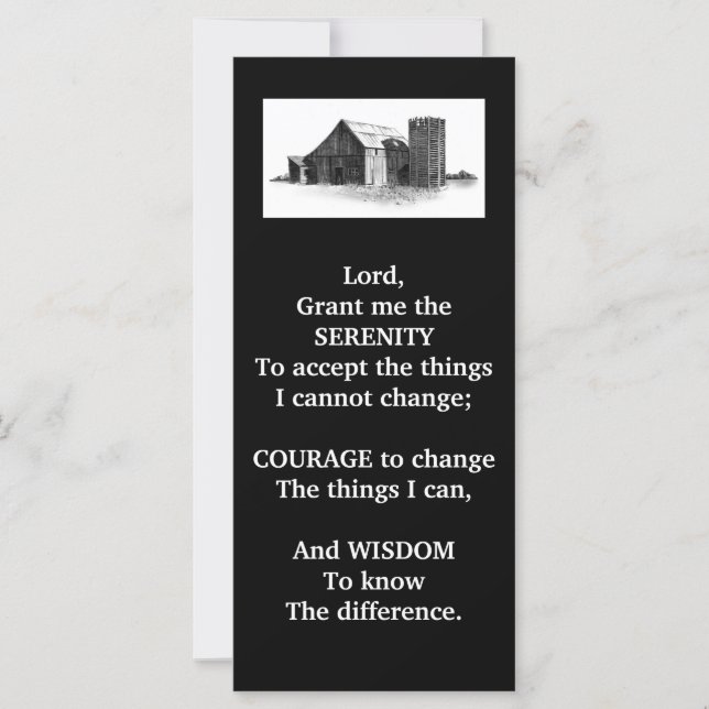 SERENITY PRAYER:OLD BARN:PENCIL ART:RACK CARD (Front)