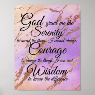 Serenity Prayer on pink, violet, rose gold back Poster