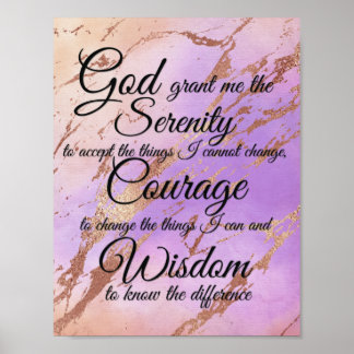Serenity Prayer on pink, violet, rose gold back Poster