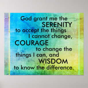 Serenity prayer on turquoise blue and lime green poster
