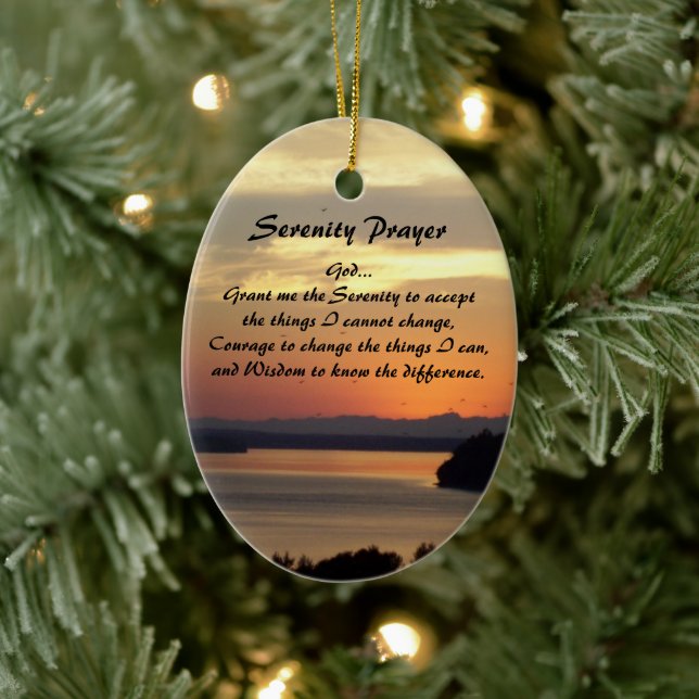 Serenity Prayer Orange Seascape Sunset Ceramic Ornament (Tree)