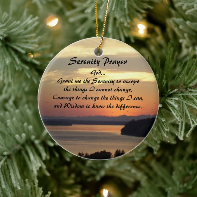 Serenity Prayer Orange Seascape Sunset Ceramic Ornament (Tree)