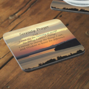 Serenity Prayer Orange Seascape Sunset Coaster