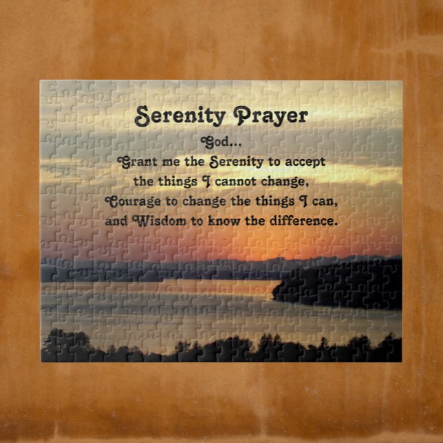 Serenity Prayer Orange Seascape Sunset Jigsaw Puzzle (In Situ)