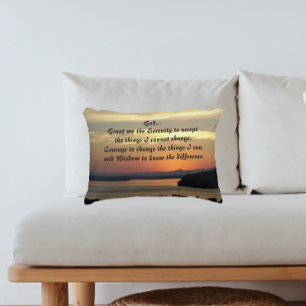 Serenity Prayer Orange Seascape Sunset Photo Accent Pillow