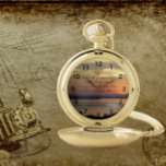 Serenity Prayer Orange Seascape Sunset Pocket Watch<br><div class="desc">Classic and stylish pocket watch with black numerals that features a dramatic,  orange sunset over water along with the inspirational Serenity Prayer printed in stylized,  black text. Select from gold or silver metal finish.</div>