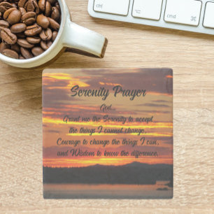 Serenity Prayer Orange Sunset Landscape Stone Coaster