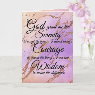 Serenity Prayer over pink, gold, rose gold back Ca Card