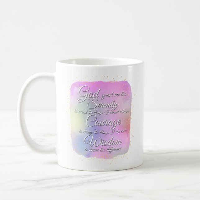 Serenity Prayer Pink and Gold Coffee Mug (Left)