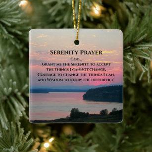 Serenity Prayer Pink Seascape Sunset Ceramic Ornament