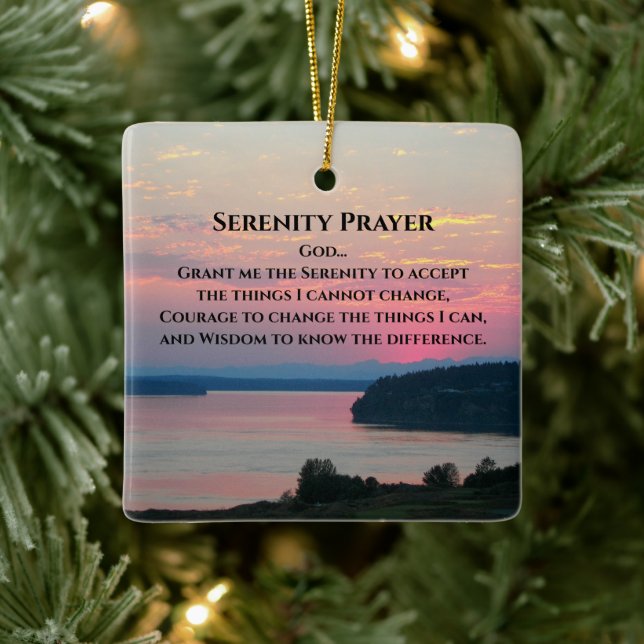 Serenity Prayer Pink Seascape Sunset Ceramic Ornament (Tree)