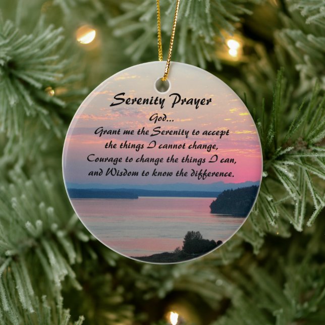 Serenity Prayer Pink Seascape Sunset Ceramic Ornament (Tree)